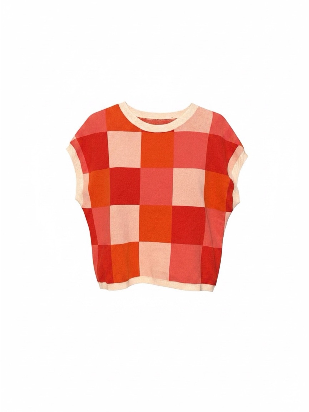 Women’s Checkered Short Sleeve Top - Red & Pink